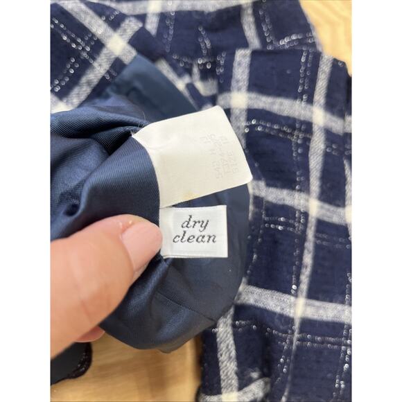 Vintage Pendleton Blazer Womens Size 12 Navy Blue Plaid Virgin Wool Metallic USA - Picture 10 of 14